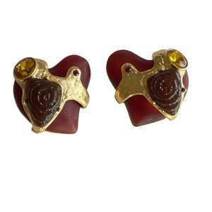Christian Lacroix poured resin gold tone heart shape clip stand earrings